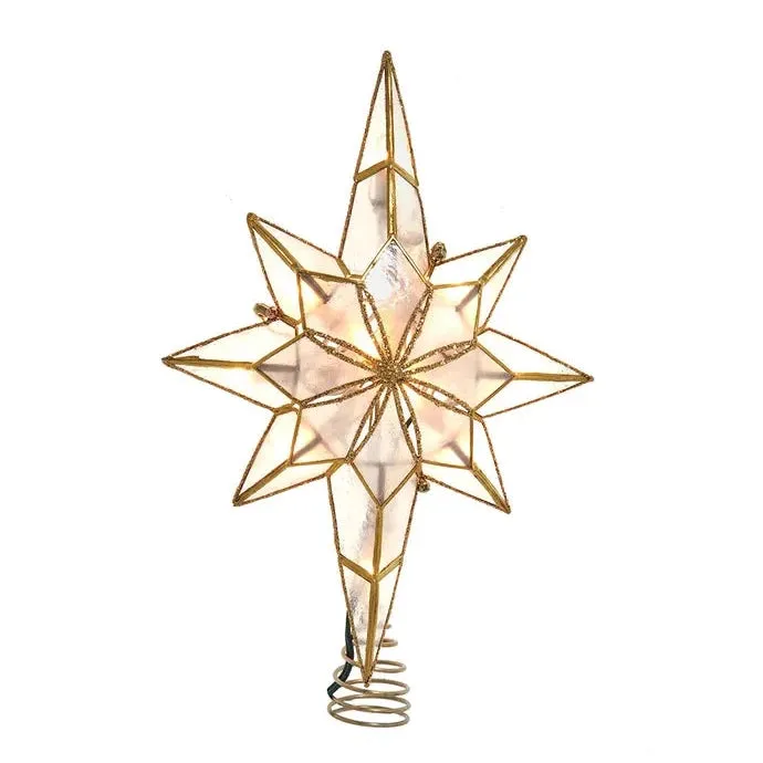 10-Light Gold Glittered Capiz Bethlehem Star Treetop, 11.42" (UL)