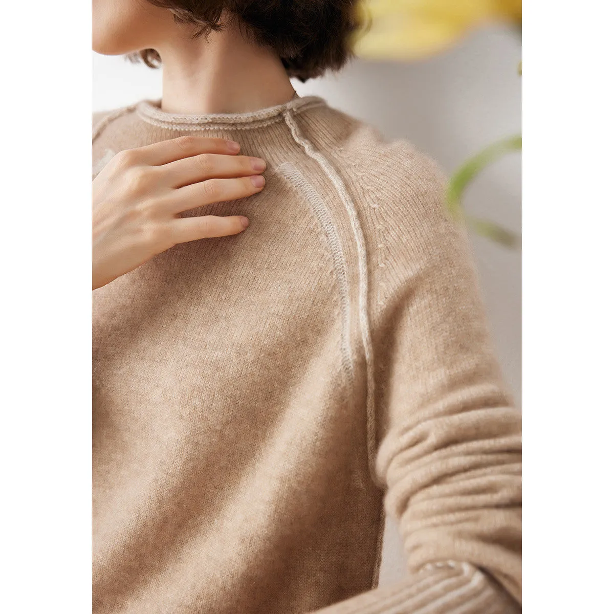 100% Cashmere Crew Neck Unique Seam Sweater