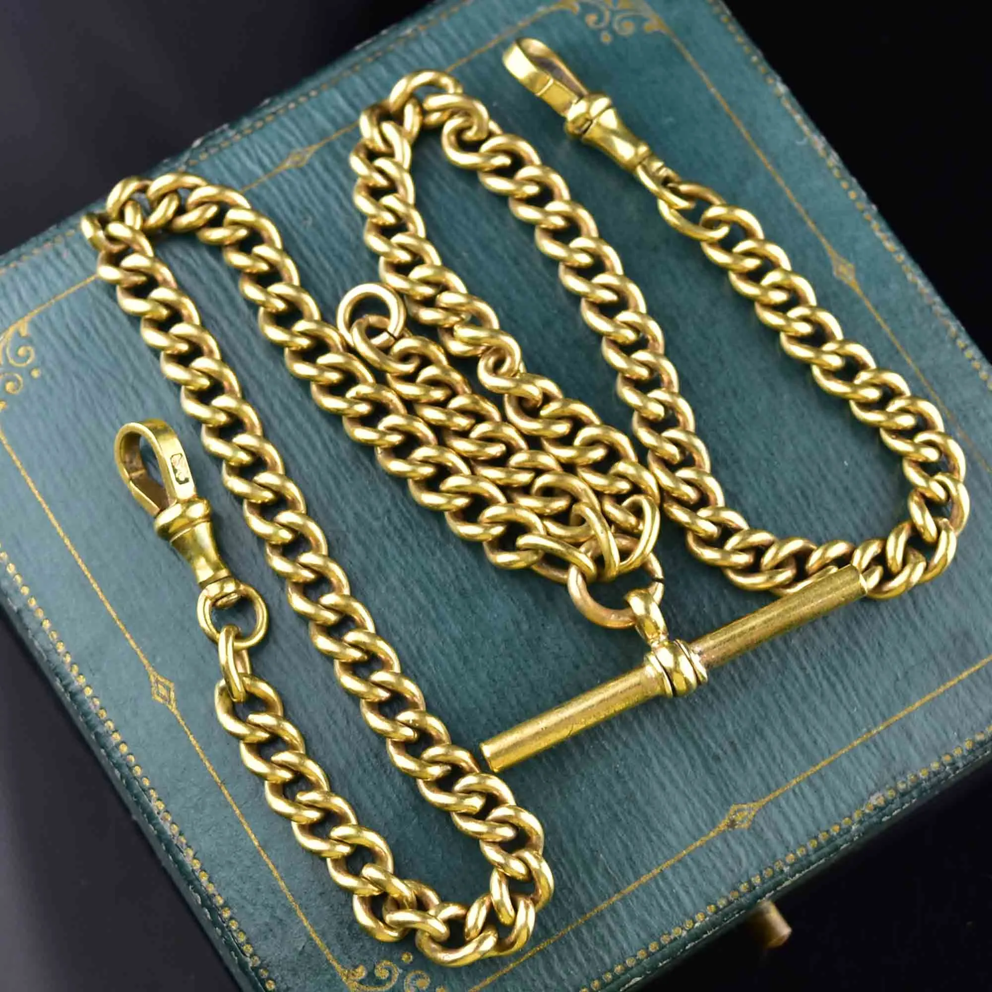 18K Rolled Gold Antique Double Albert Watch Chain Necklace