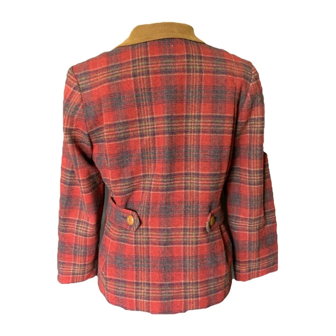 1990s Wool Riding Jacket by Pendleton in a Red and Brown Plaid with a Suede Collar. Warm Winter Coat.