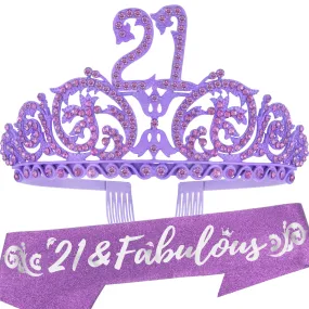 21st Birthday, 21st Birthday Gifts for Women, 21st Birthday Tiara and Sash Purple, 21st