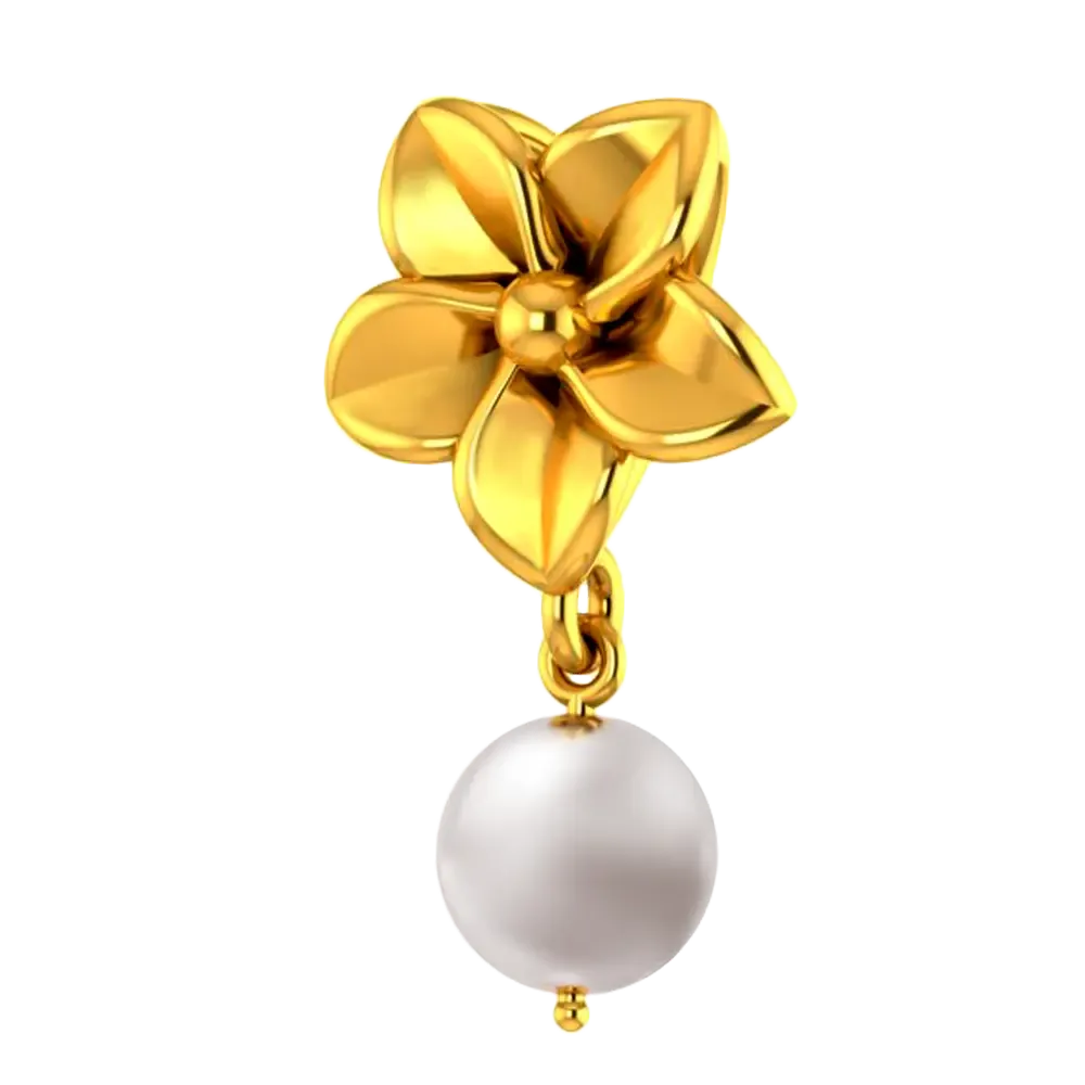 22k Gold Pendant With A Five-petal Floral Design And A Pearl