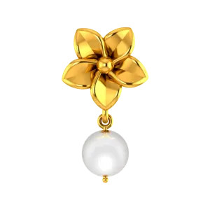 22k Gold Pendant With A Five-petal Floral Design And A Pearl