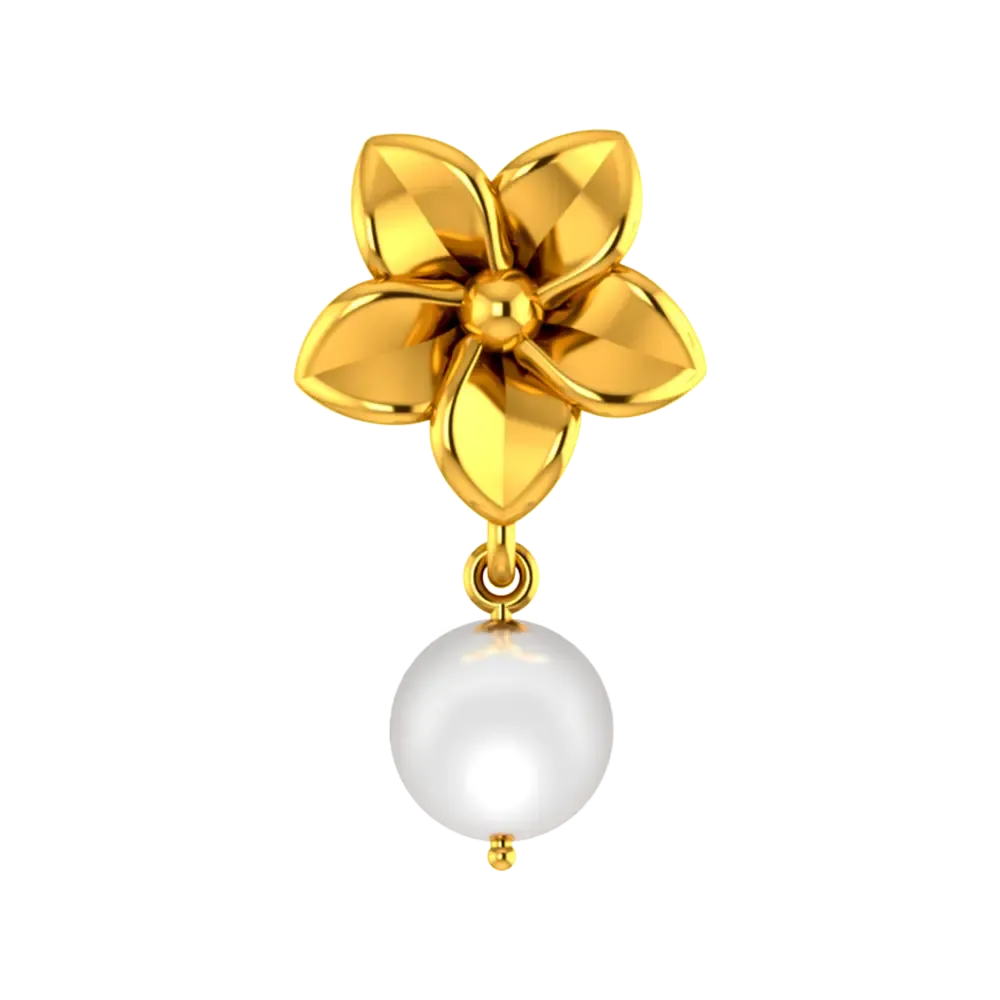 22k Gold Pendant With A Five-petal Floral Design And A Pearl