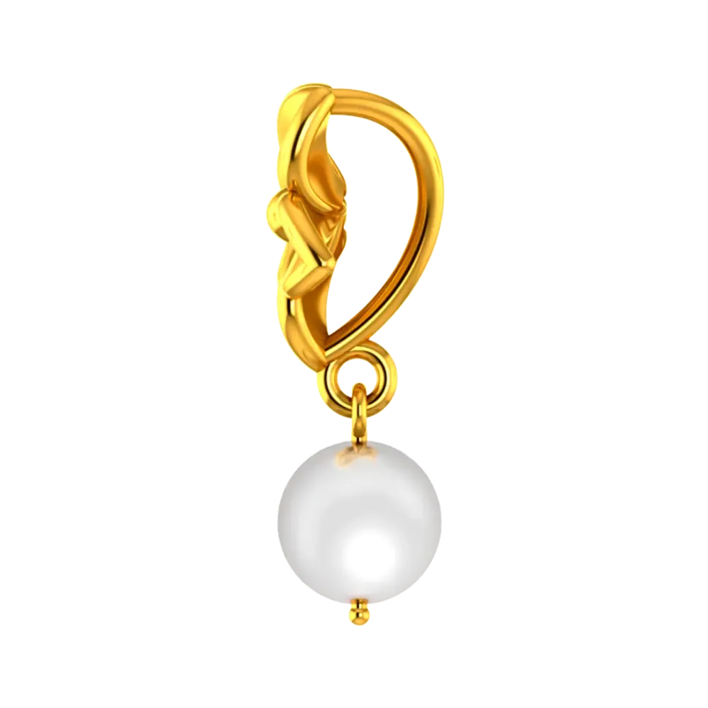 22k Gold Pendant With A Five-petal Floral Design And A Pearl