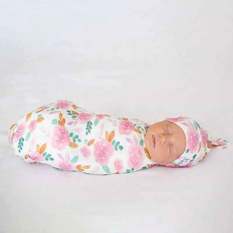 2pcs Floral Print Baby Blanket with Hat