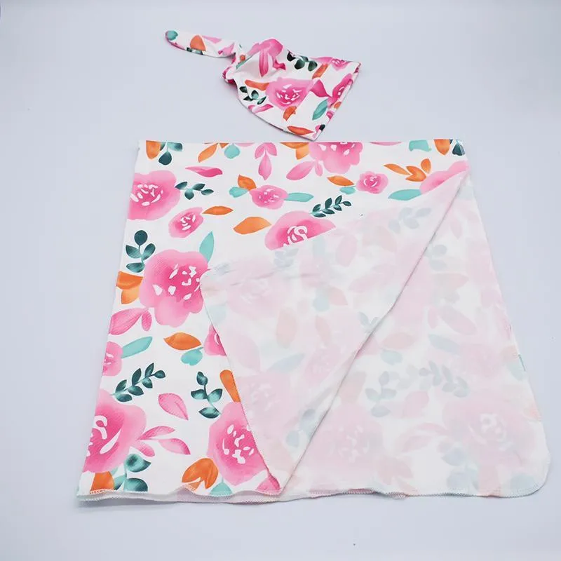 2pcs Floral Print Baby Blanket with Hat