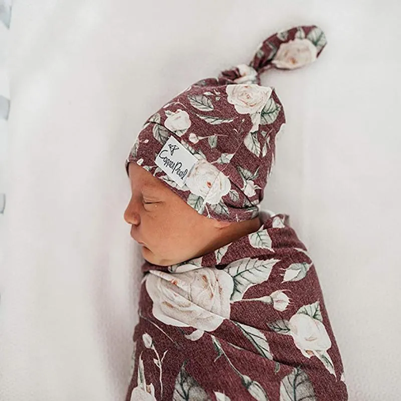 2pcs Floral Print Baby Blanket with Hat