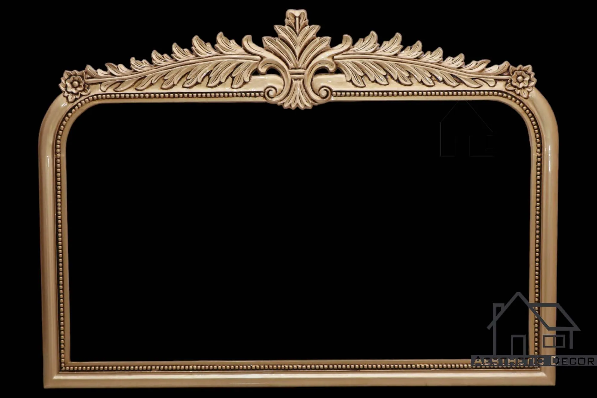 AESTHETIC DECOR Wooden Carved Wall Mirror Frame Solid Wood,Gold Finish | with Out Mirror | Size 5 * 3.5 feet Gold (Antique Gold)