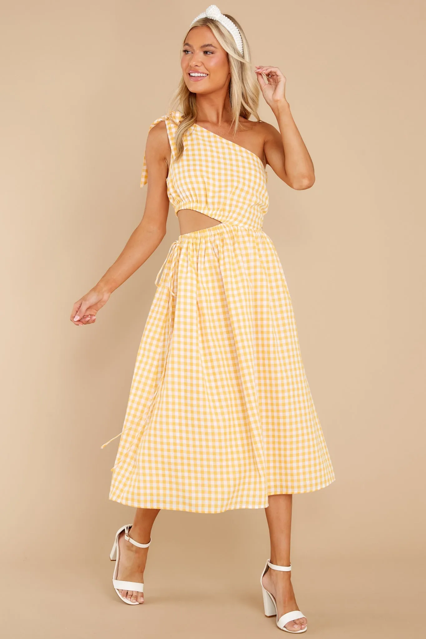 All The Excitement Yellow Gingham Midi Dress