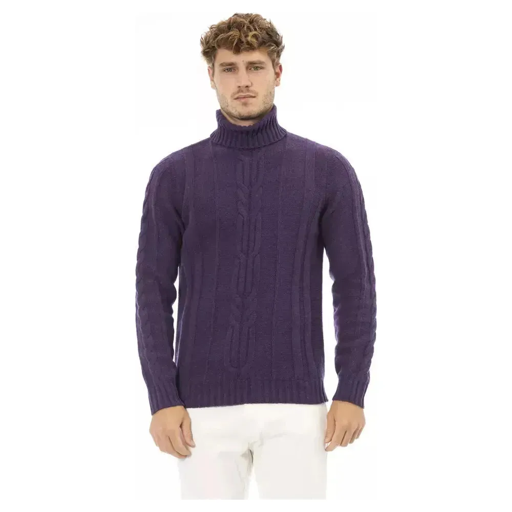 Alpha Studio Purple Merino Wool Men Sweater