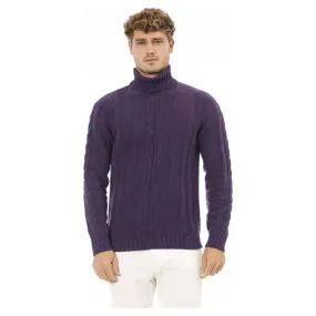 Alpha Studio Purple Merino Wool Men Sweater