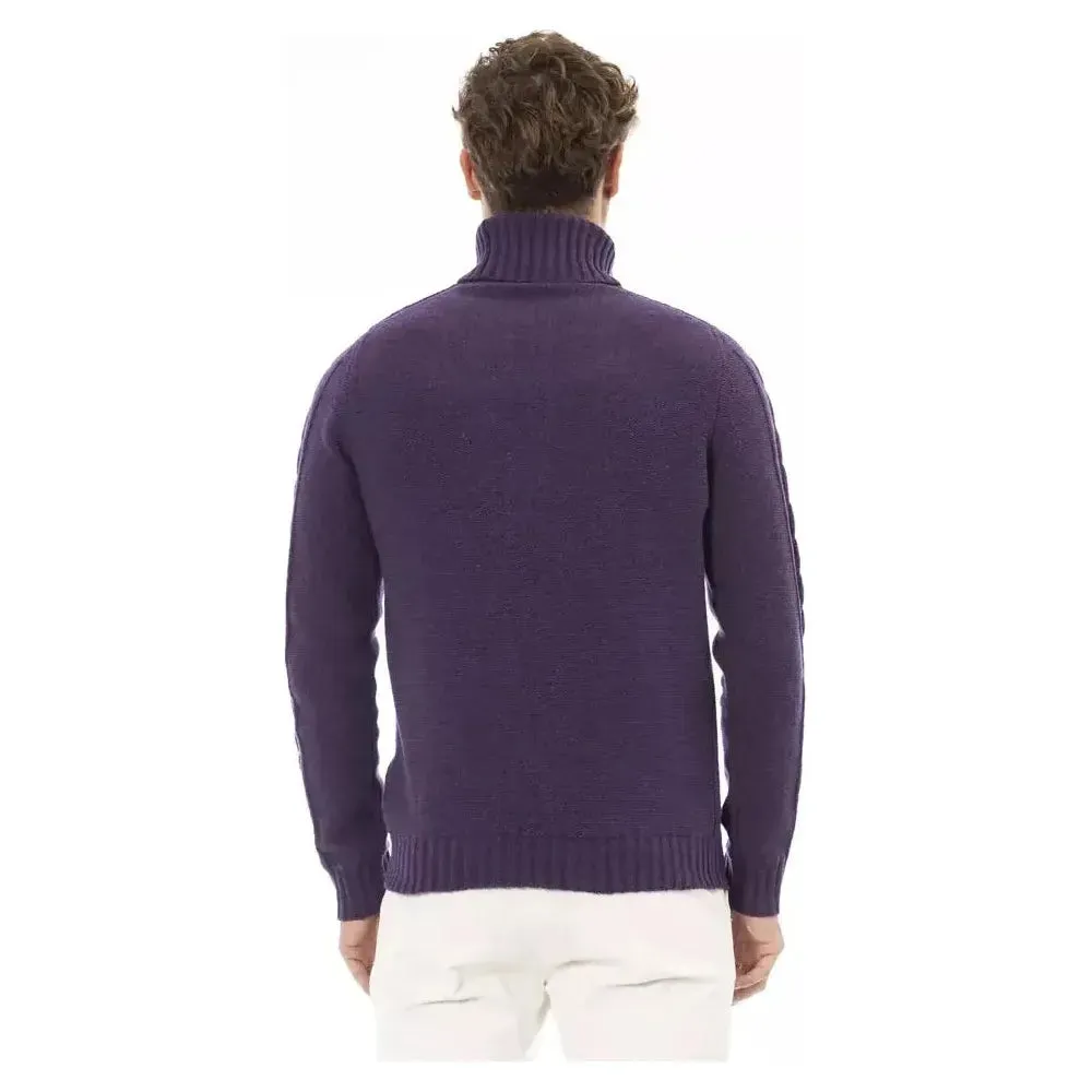 Alpha Studio Purple Merino Wool Men Sweater