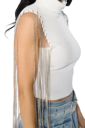 ANASTASIA RHINESTONE FRINGE KNIT TANK IN WHITE