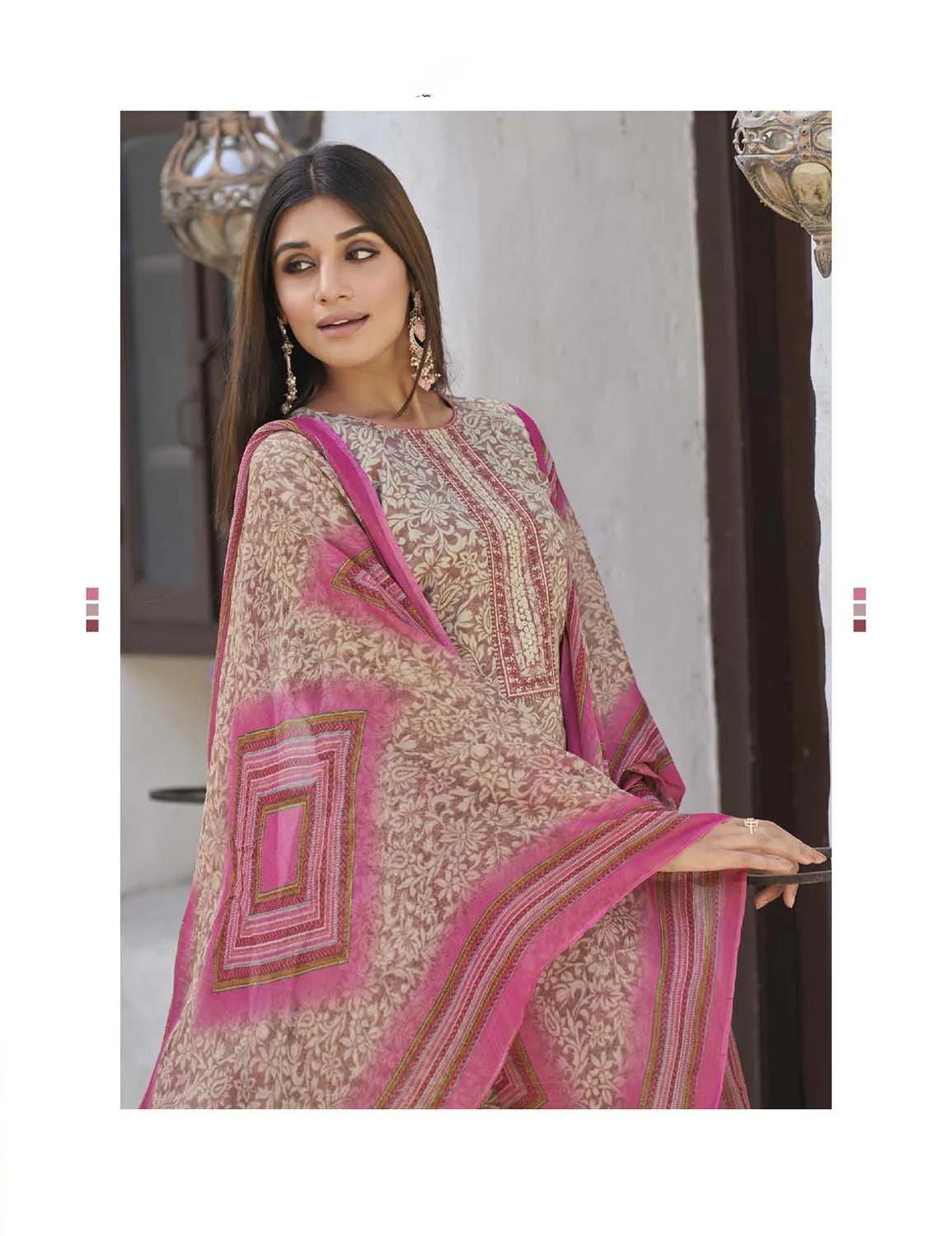 Aqsa Unstitched Cotton Suit Fabric Material with Dupatta Pink