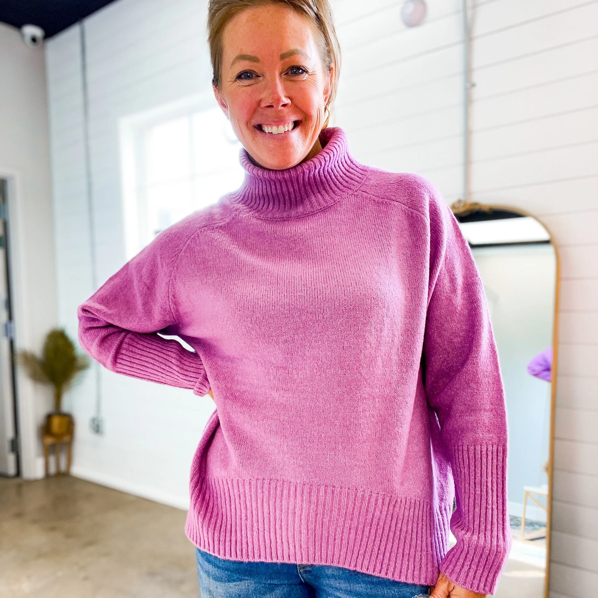 Archibald Turtleneck Knit Sweater in Plum