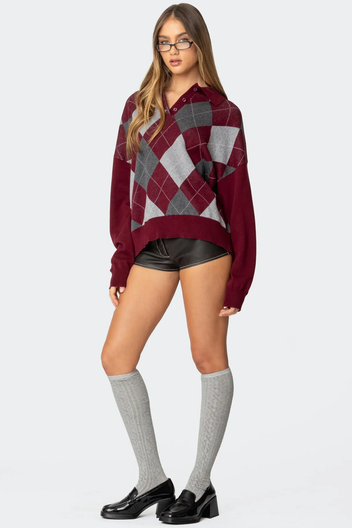 Argyle Oversized Polo Sweater