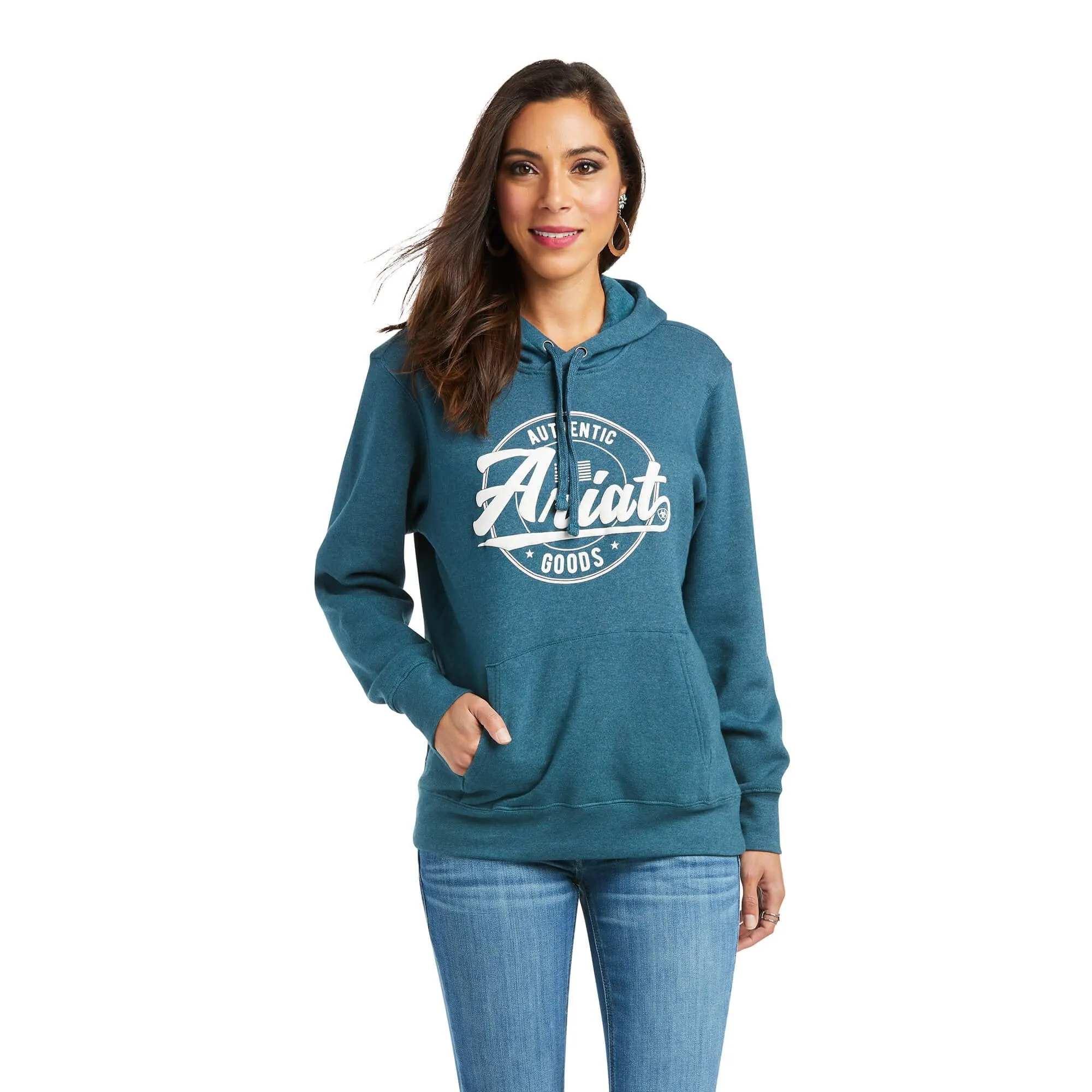 Ariat Women's REAL Arm Logo Hoodie, Teal