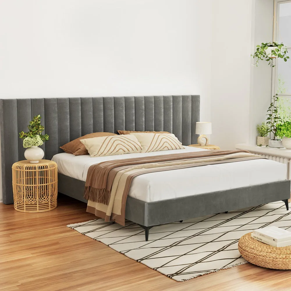 Artiss Bed Frame King Size Velvet Grey LOTT