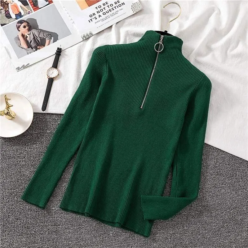 Autumn Zipper Half Turtleneck Sweater For Women