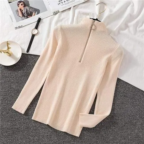 Autumn Zipper Half Turtleneck Sweater For Women