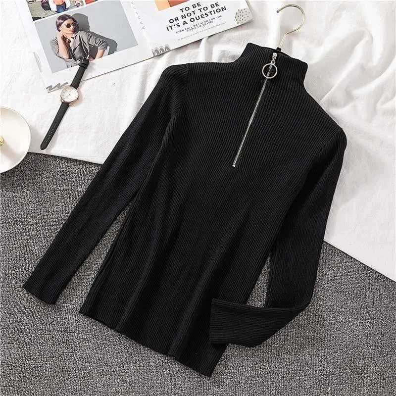 Autumn Zipper Half Turtleneck Sweater For Women