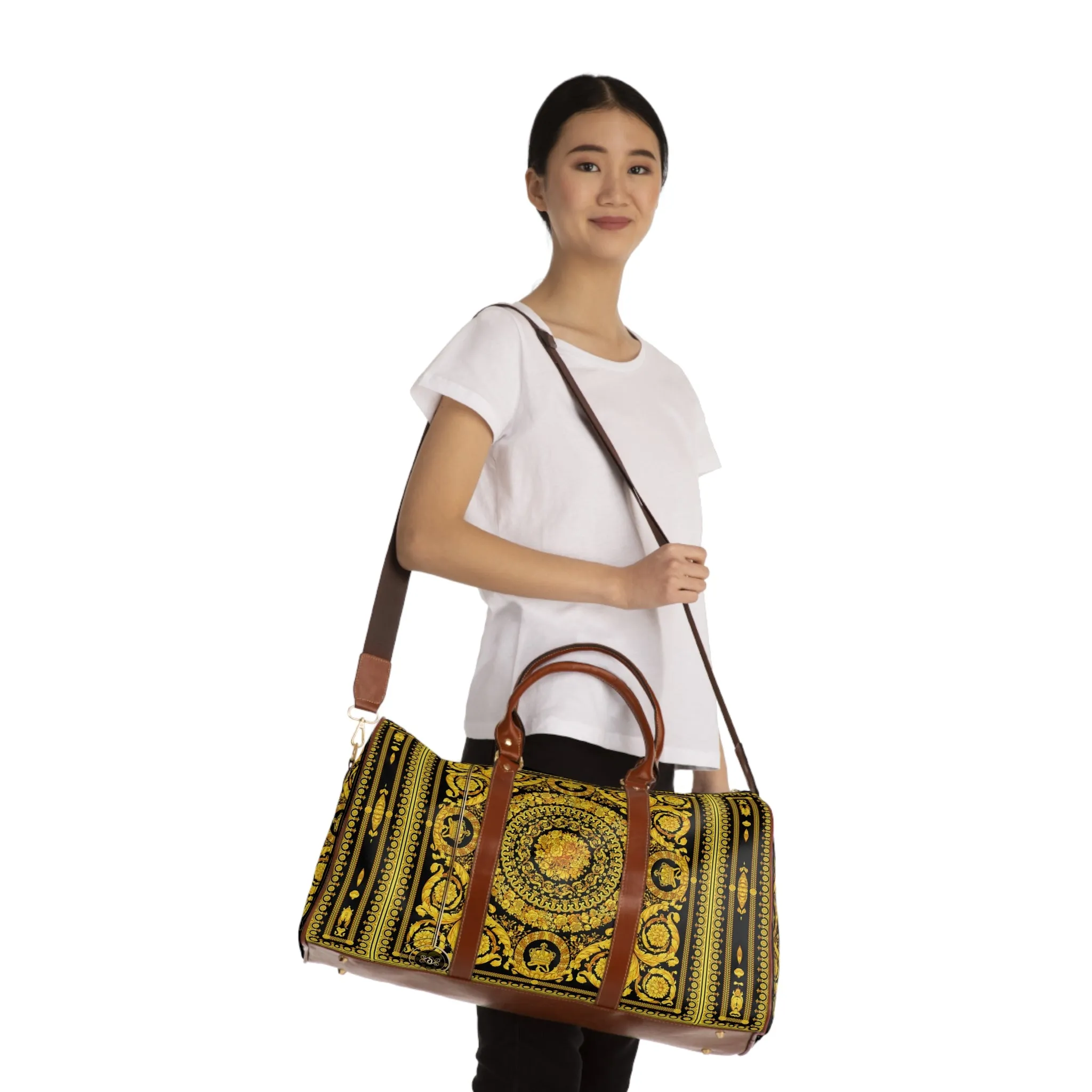 Available Now Baroque Faux Leather Bag Opulent Elegance Travel Luggage Leather Duffle Bag | D20033