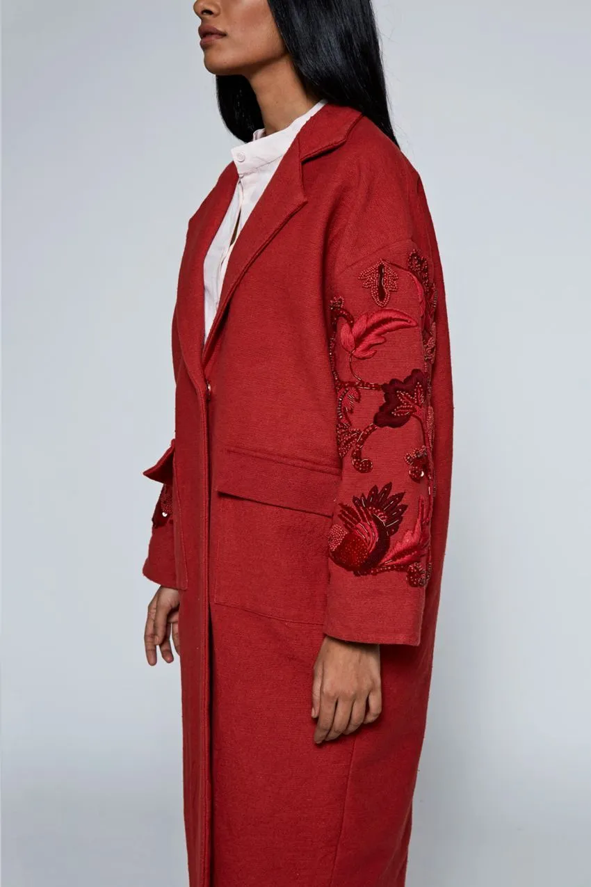 AZA Red Hand-Embroidered Coat