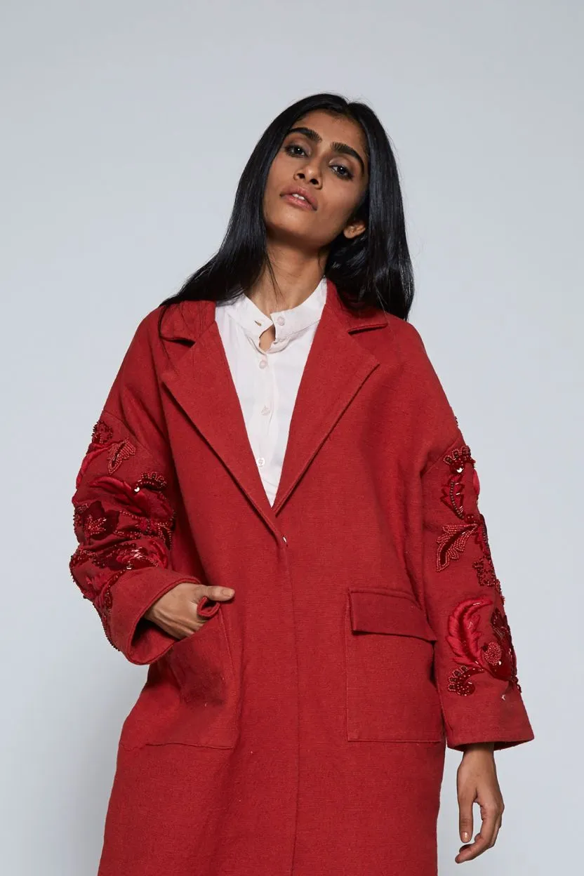 AZA Red Hand-Embroidered Coat