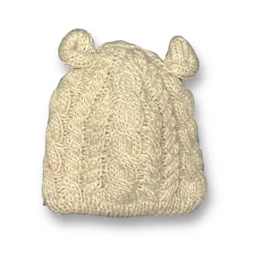 Baby Girl One Size Ivory Cable Knit Teddy Bear Winter Hat