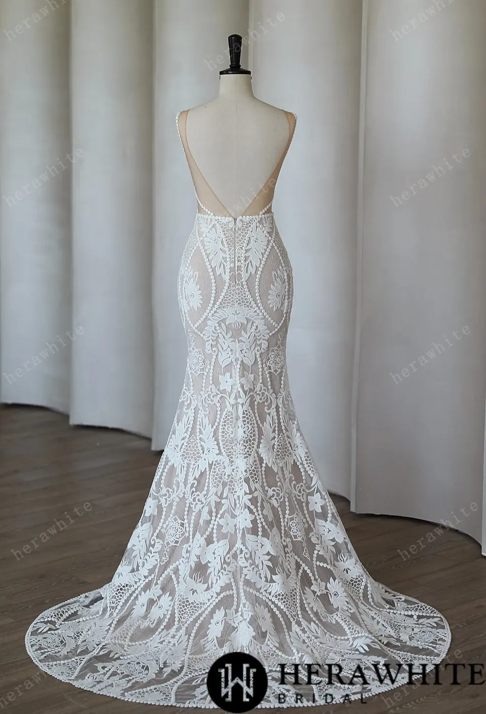 Backless Boho Chic Lace Mermaid Modern Bridal Gown