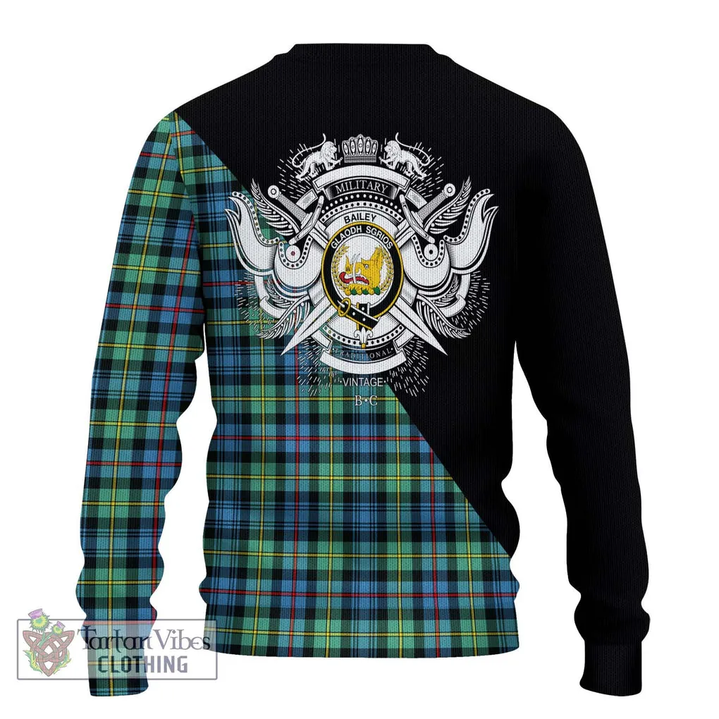 Bailey Ancient Tartan Ugly Sweater with Family Crest and Military Logo Style