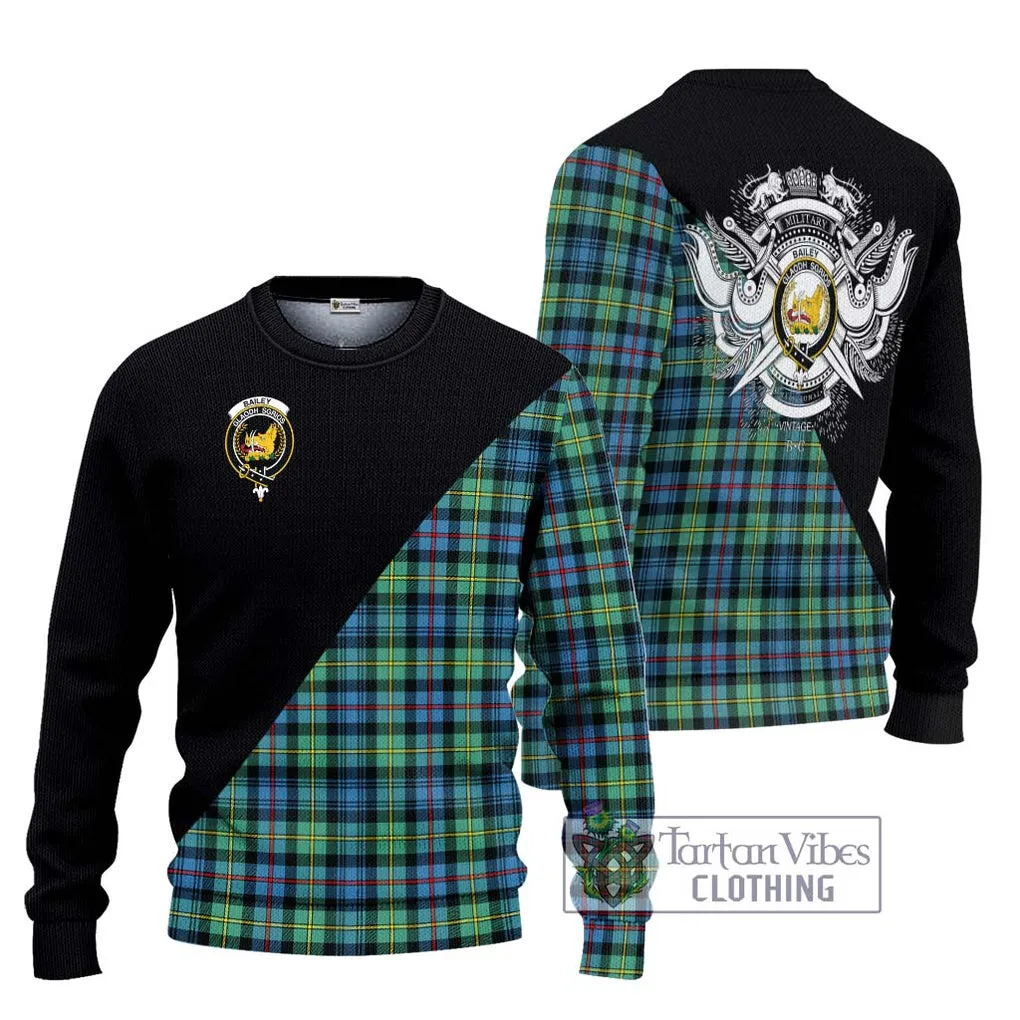 Bailey Ancient Tartan Ugly Sweater with Family Crest and Military Logo Style