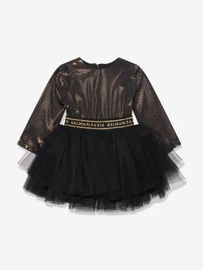 Balmain Baby Girls Spotted Ruffle Dress in Black