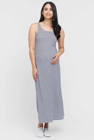 Bamboo Maxi Maternity Dress - Thin Stripe