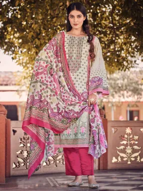 Belliza Pakistani Print Pink Unstitched Cotton Suit Dress Material