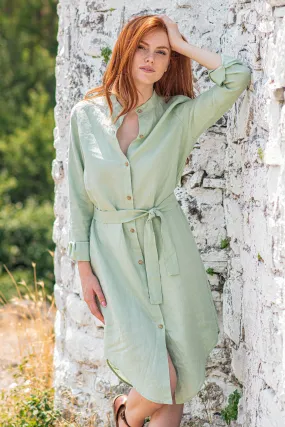 Belted Linen Shirt Dress