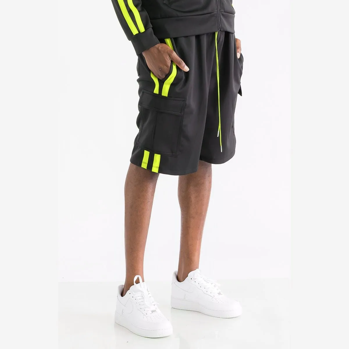 Black & Lime Cargo Pocket Track Shorts