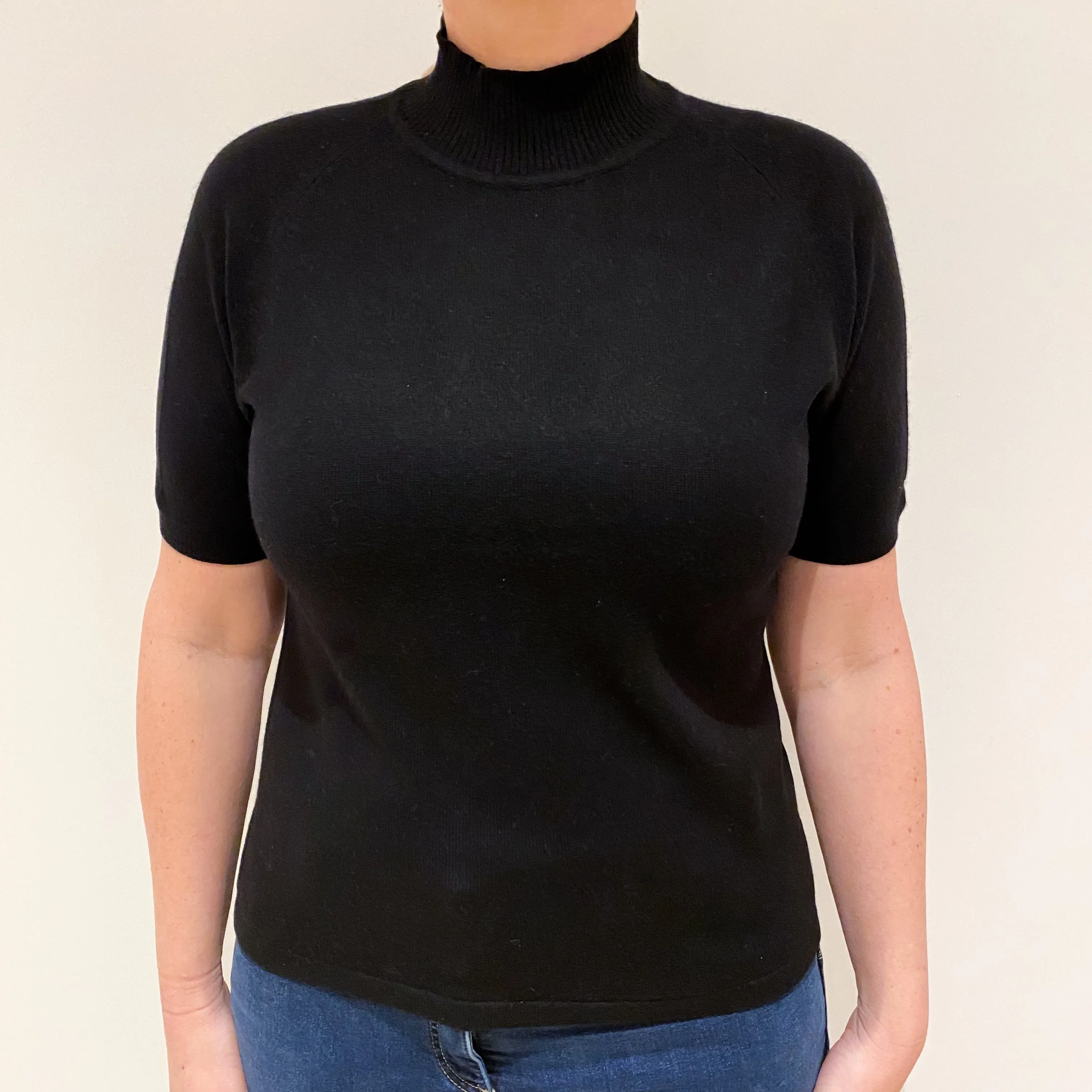 Black Cashmere Short Sleeved Turtleneck Jumper Large