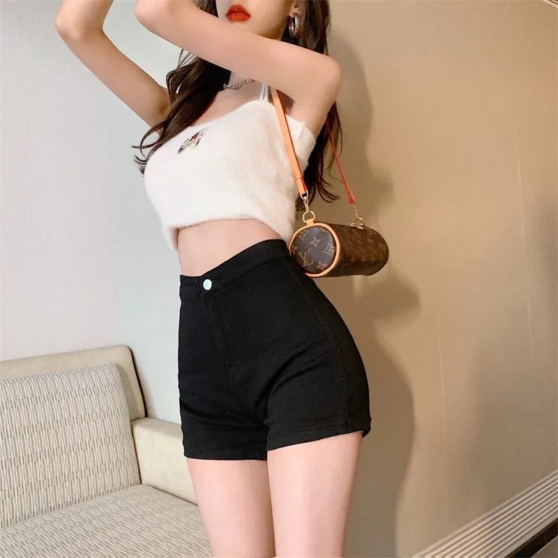 Black High-Waisted Petite Straight Elasticity Shorts