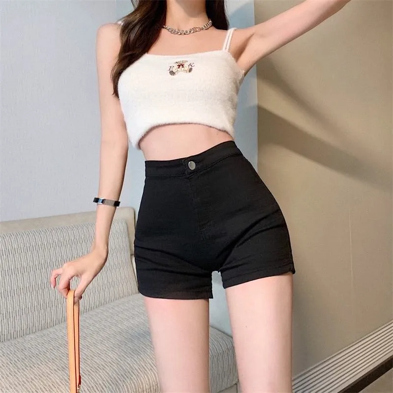 Black High-Waisted Petite Straight Elasticity Shorts