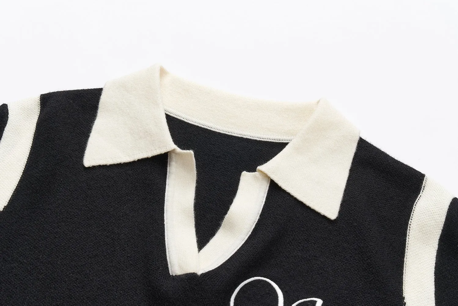 Black Stitched Polo Sweater