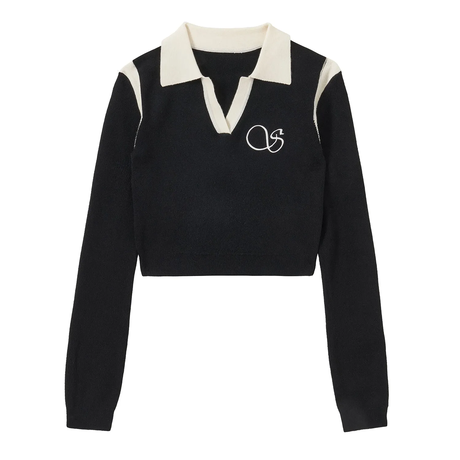 Black Stitched Polo Sweater