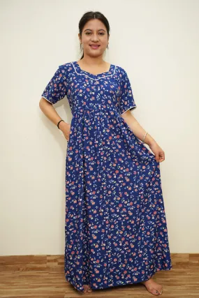 Blue Floral Rayon Night Gown