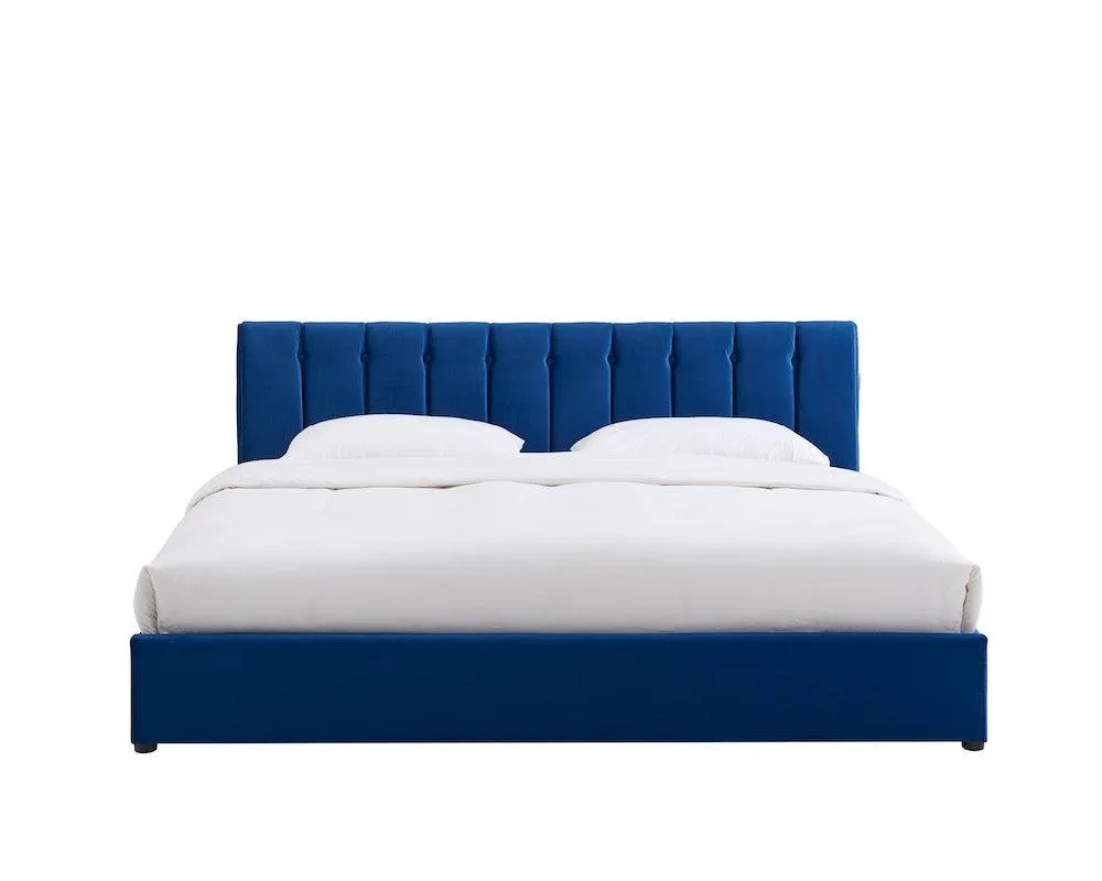 Blue Velvet Plush Ottoman Storage Bed Frame - Double or Super King