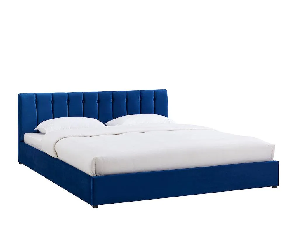 Blue Velvet Plush Ottoman Storage Bed Frame - Double or Super King