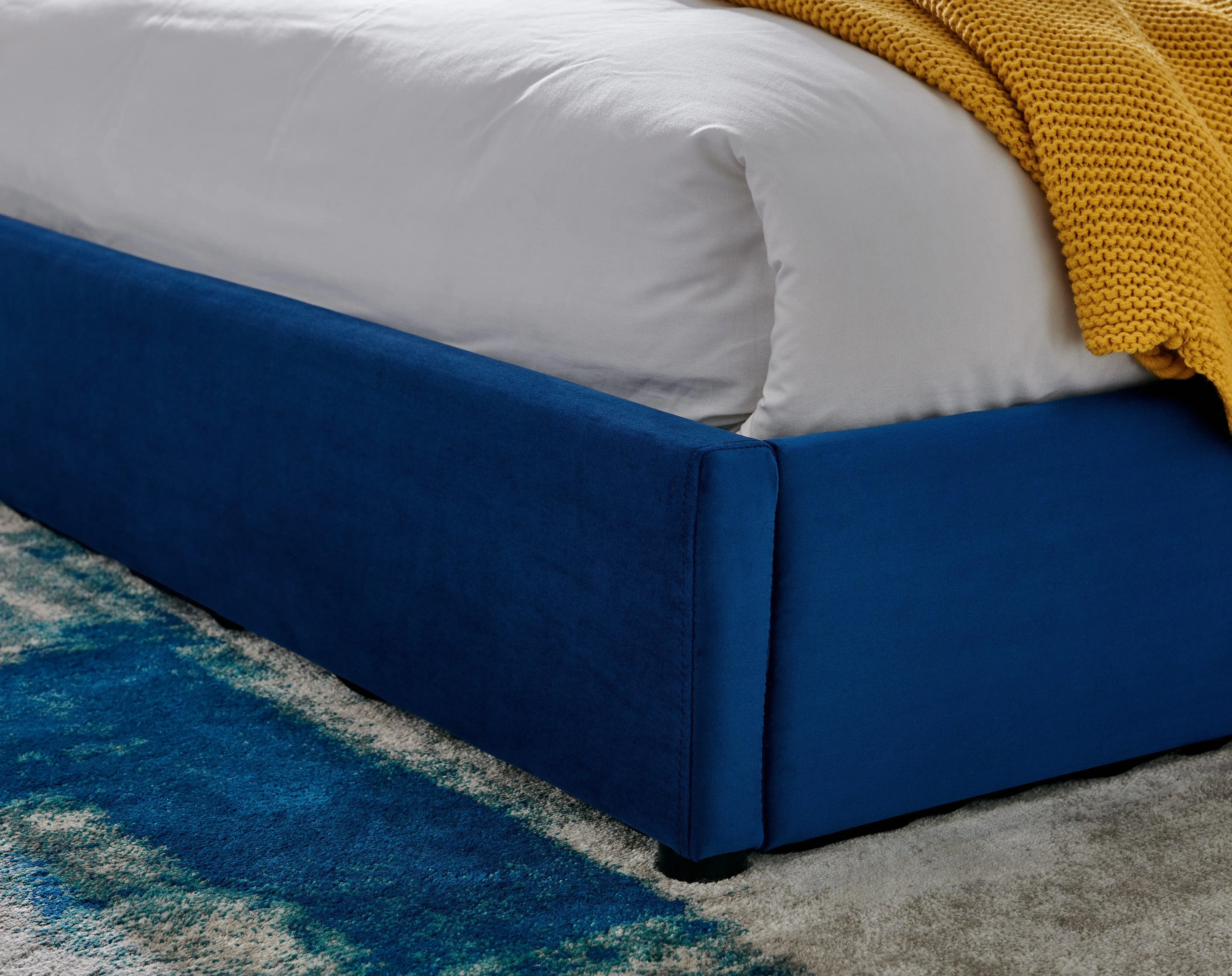 Blue Velvet Plush Ottoman Storage Bed Frame - Double or Super King