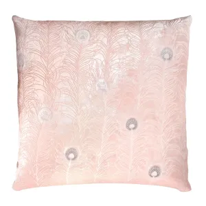 Blush Peacock Feather Velvet Pillow by Kevin O'Brien Studio