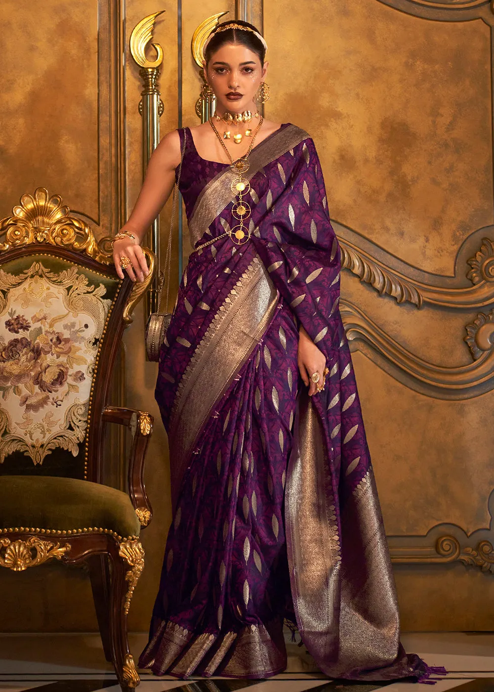 Bollywood Style Astonishing Purple Pure Satin Silk Saree