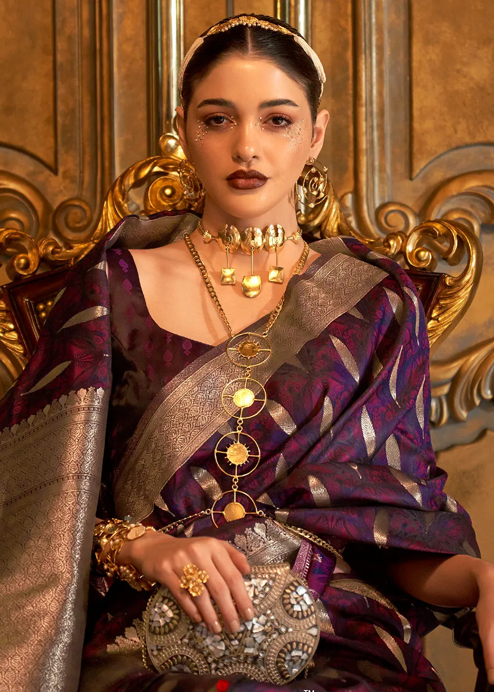 Bollywood Style Astonishing Purple Pure Satin Silk Saree